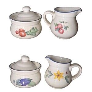 Pfaltzgraff SUMMER GARDEN Sugar Bowl w/lid and Cream Pitcher Creamer 3 Pcs